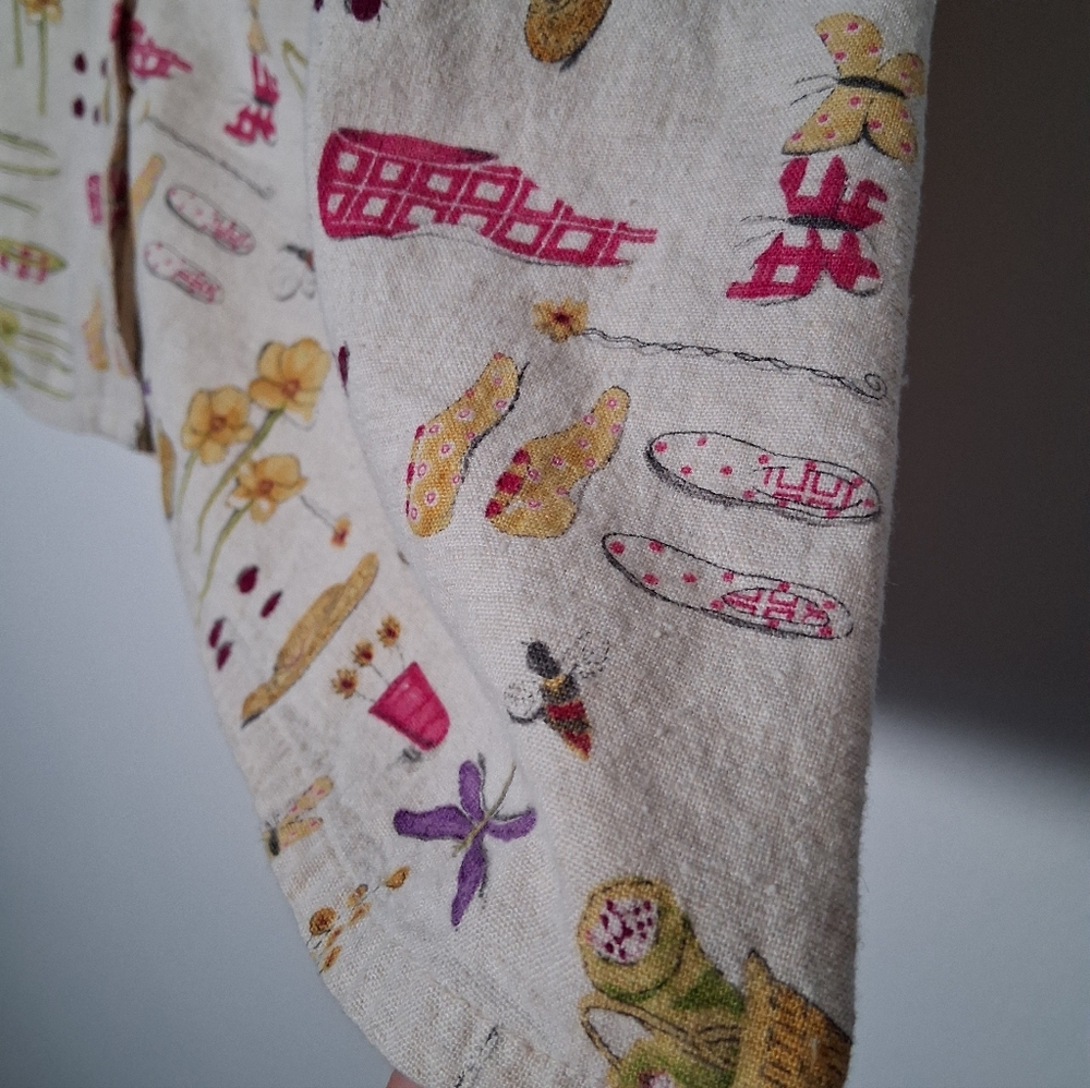 Vintage Skirt Printed Gardening Theme Linen blend Summer Retro - Picture 4 of 15